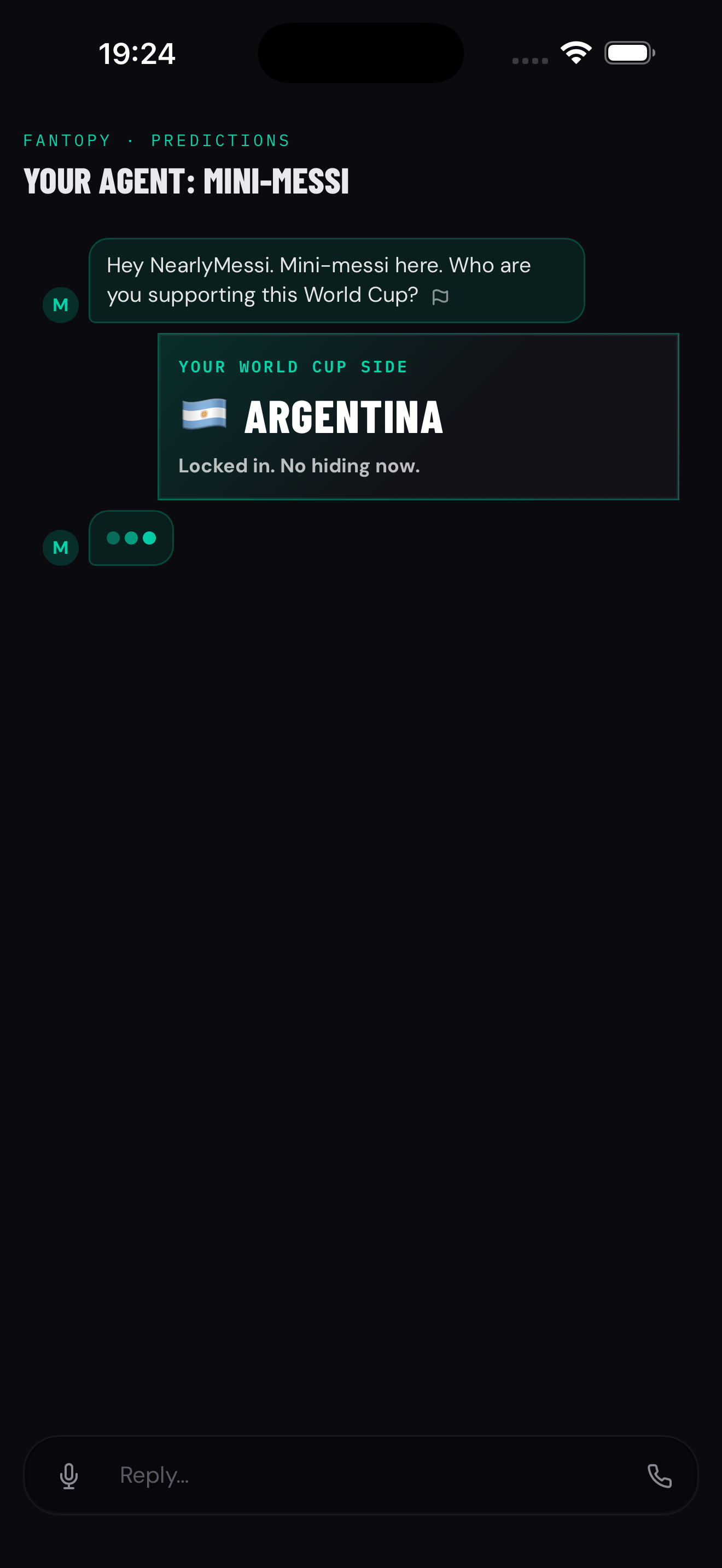 Fantopy onboarding country chat screen