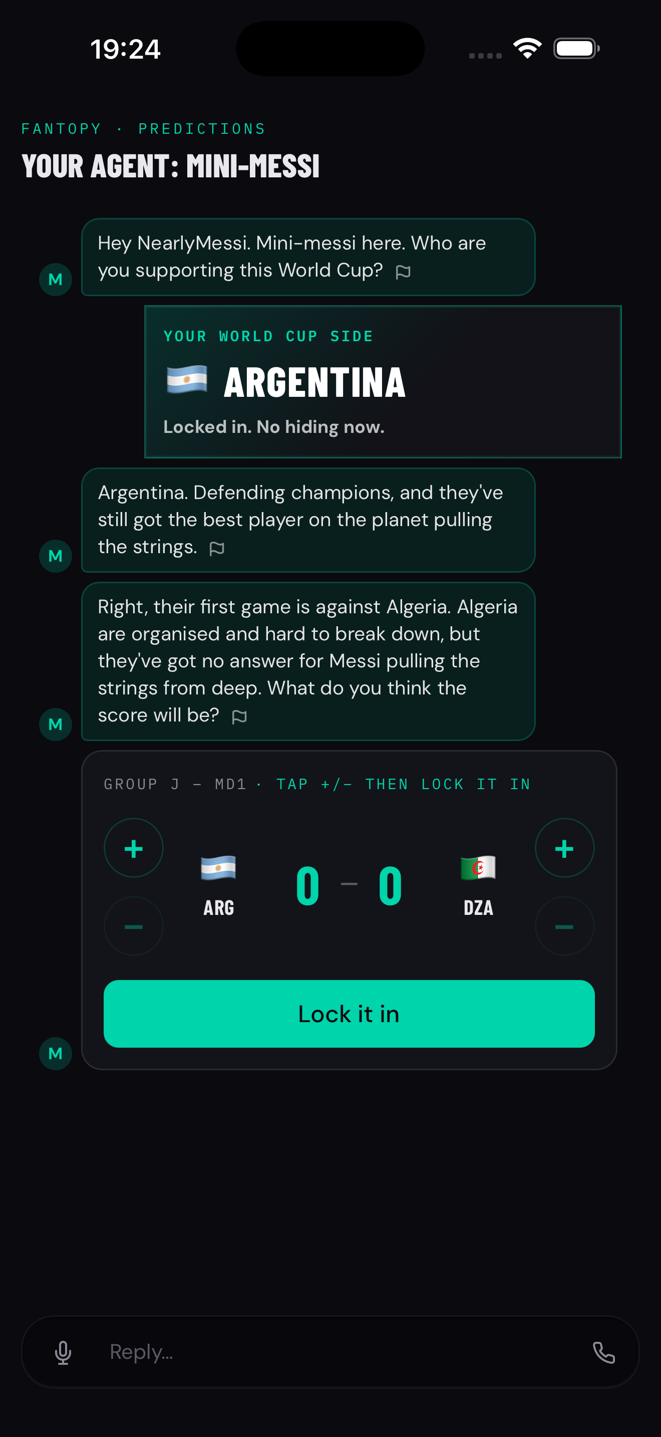 Fantopy onboarding first prediction chat screen