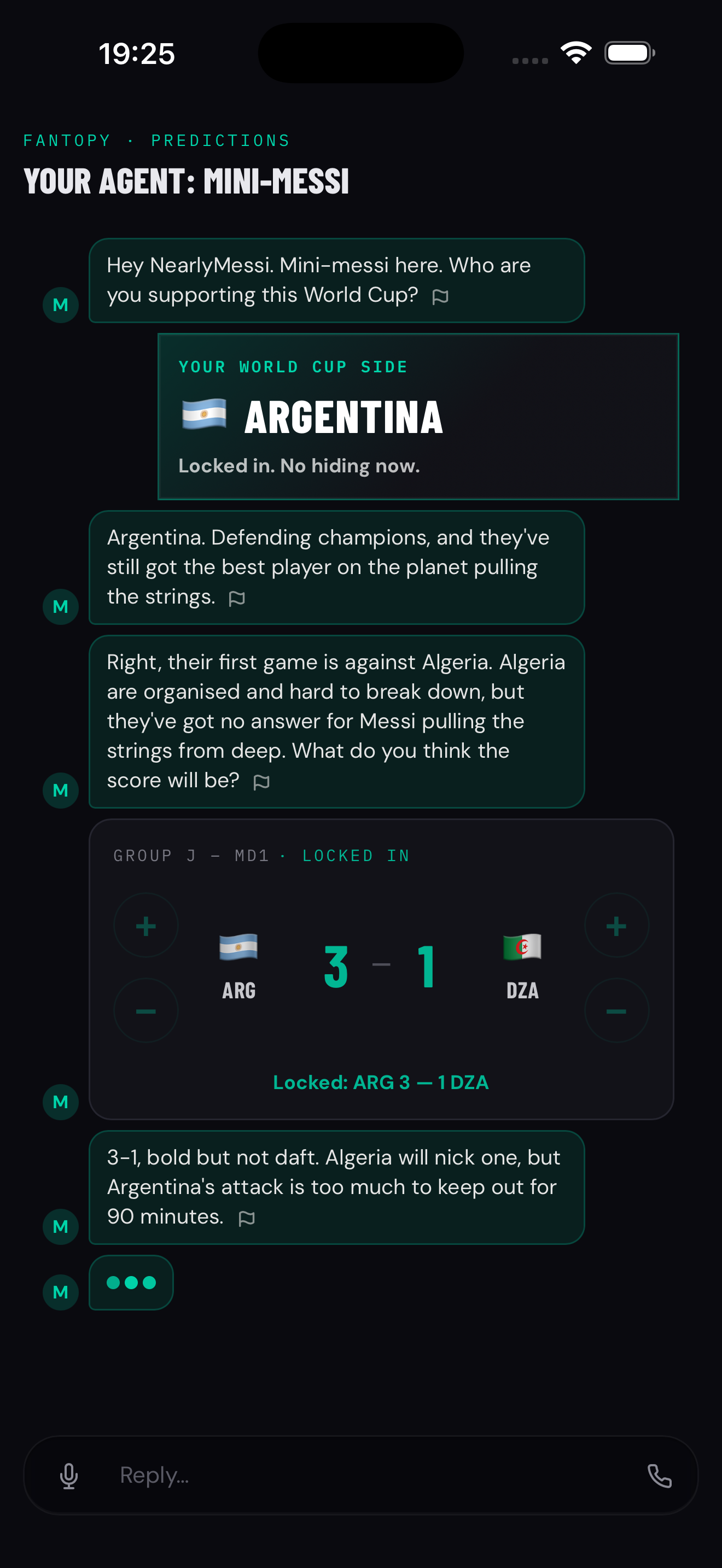 Fantopy first prediction chat screen